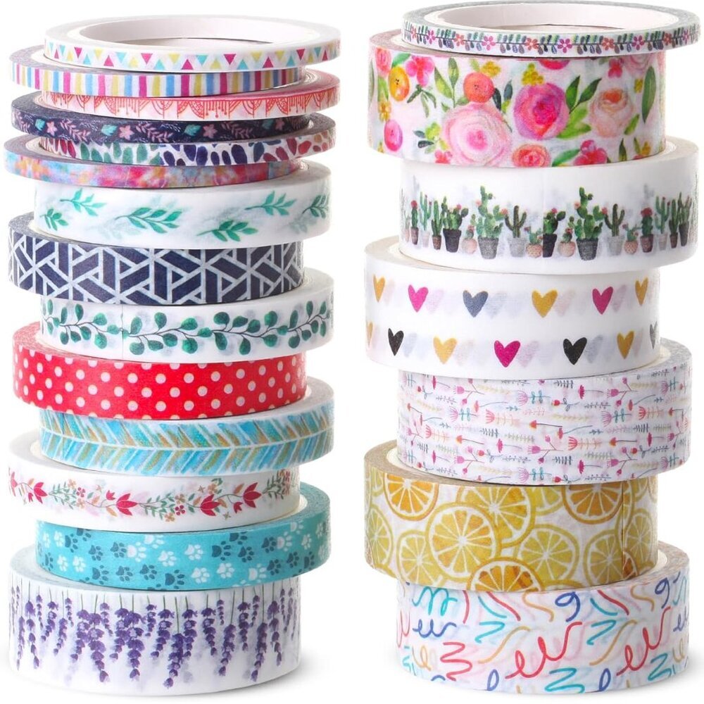 Washi Tape Set, 21 Rolls, Assorted Sizes, Floral Washi Tape for Journaling, Hall